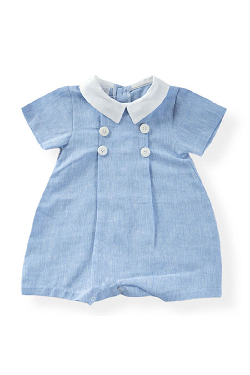 Pagliaccetto in tela effetto lino con pieghette, bottoni e colletto in contrasto