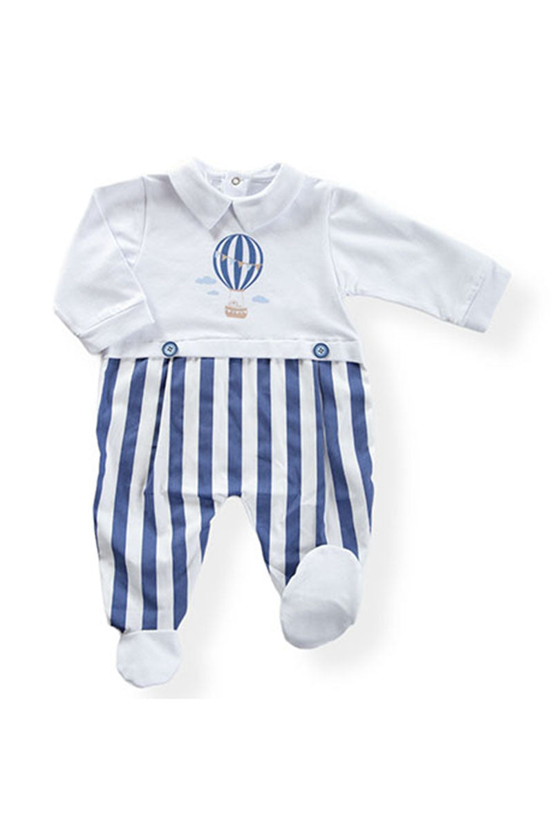 Tutina in in cotone elasticizzato con stampa ed inserto in tela di cotone rigata