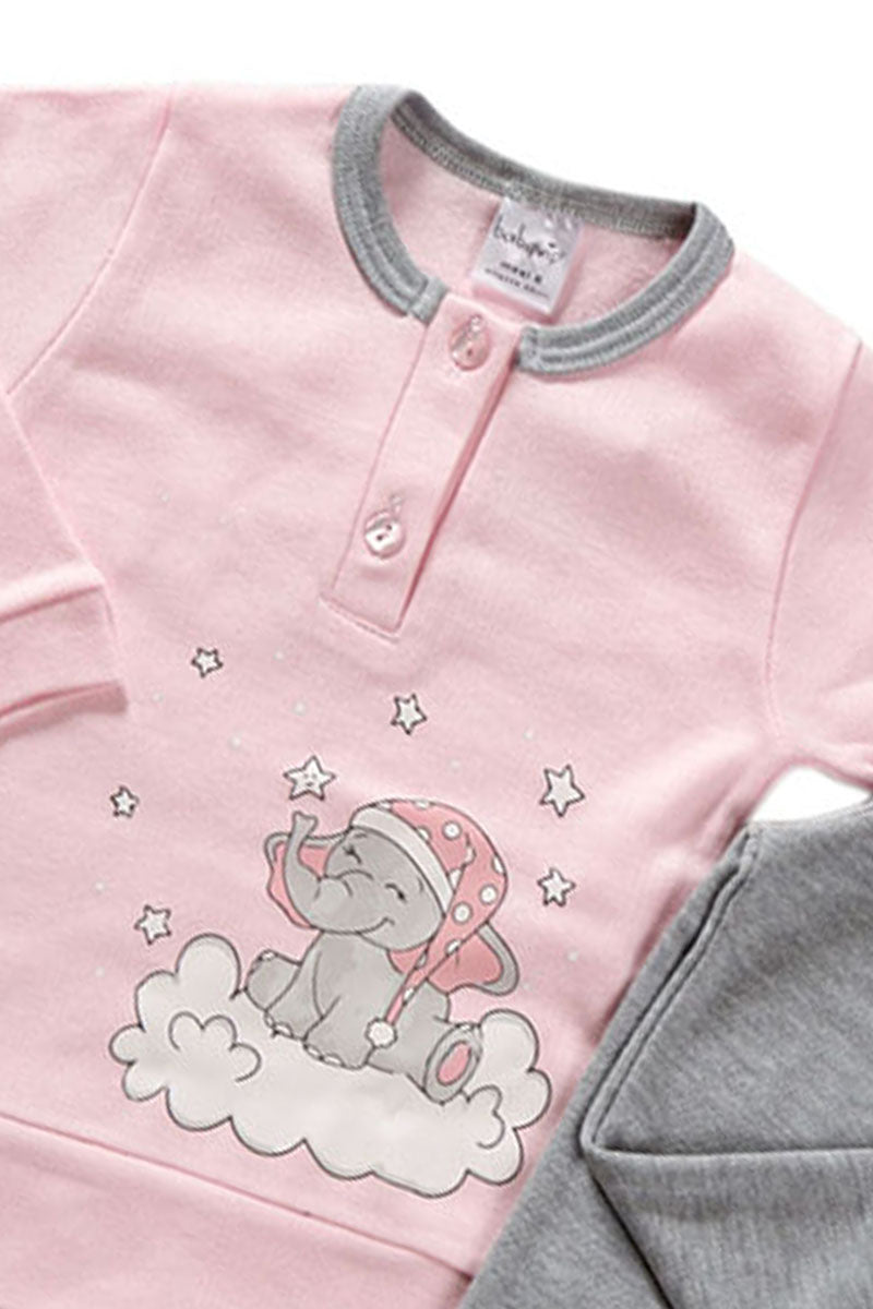 Pigiama in caldo cotone con stampa e fenda - pantalone in contrasto