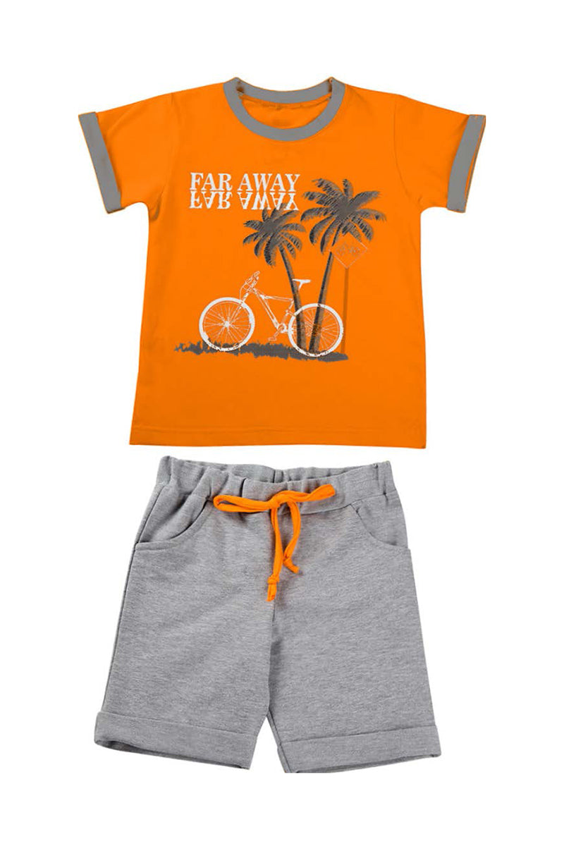 Completo mezza manica in cotone elasticizzato con stampa e pantaloncino in contrasto