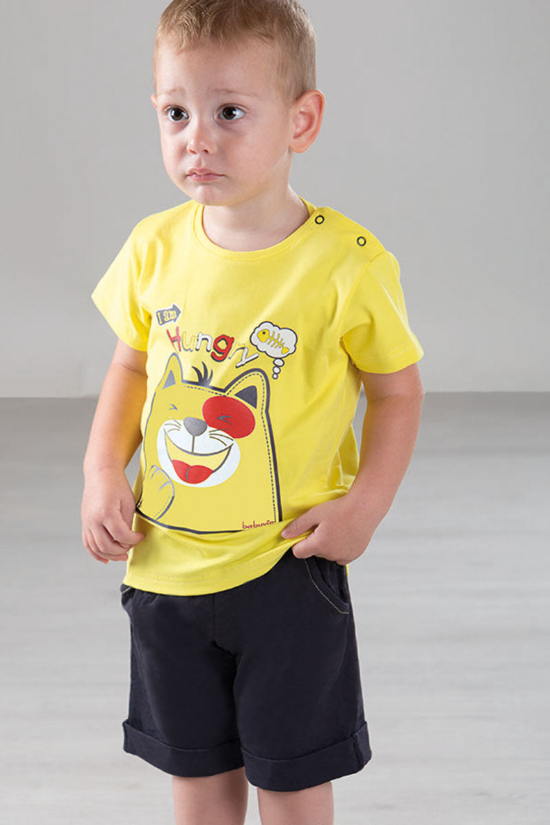 Completo in cotone elasticizzato con stampa e pantaloncino con fascia in contrasto