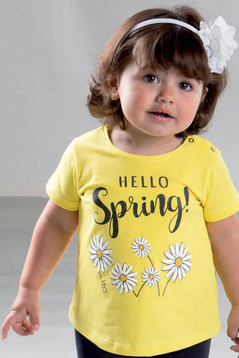 Completo in cotone elasticizzato con stampa, e leggings in contrasto