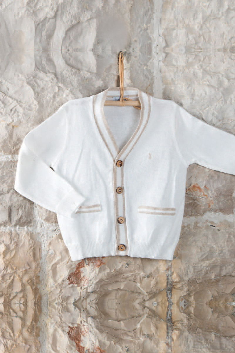 Cardigan in filo di cotone con profili e bottoni in contrasto