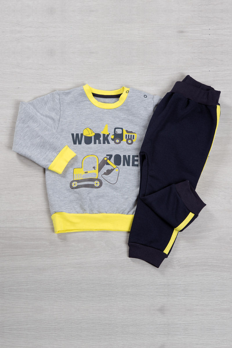 Completo in felpa policotton con stampa e profili in contrasto