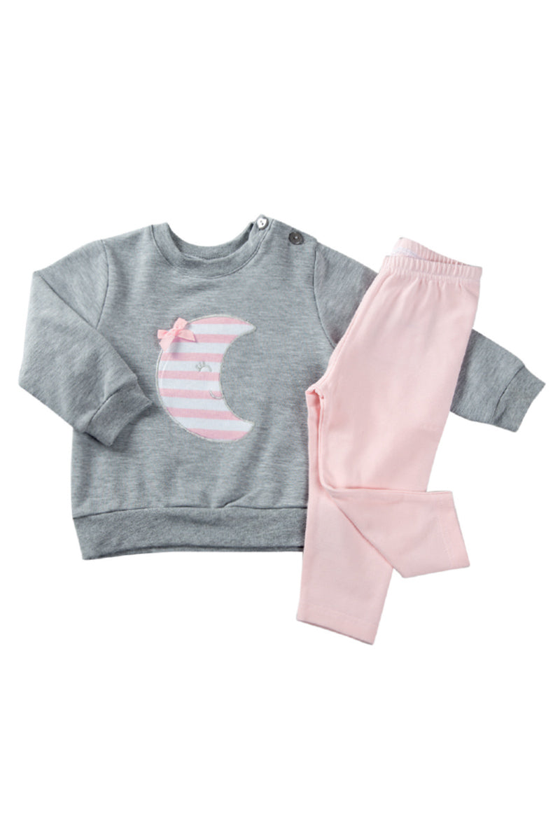 Completo 2 pezzi: Maglia in felpa garzata con ricamo luna + leggings in cotone elasticizzato garzato