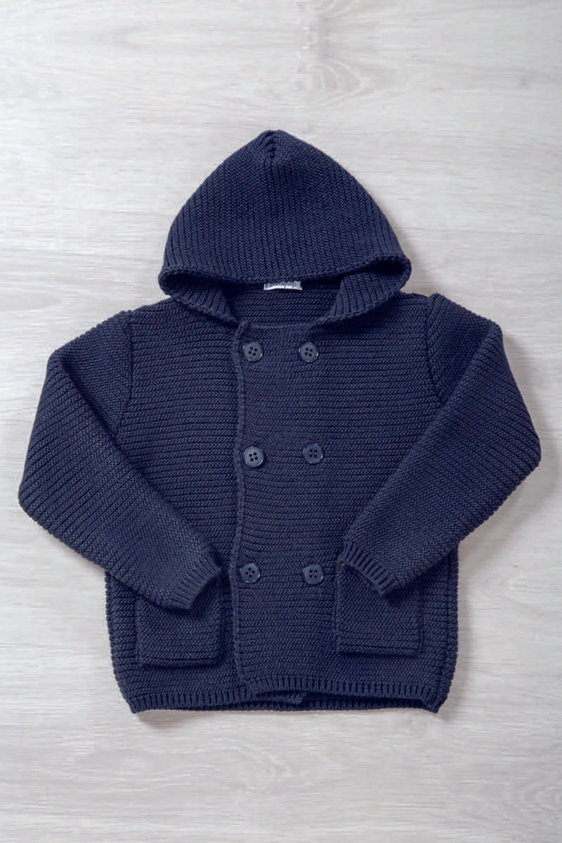 Cardigan in misto lana con cappuccio abbottonatura doppio petto e taschini
