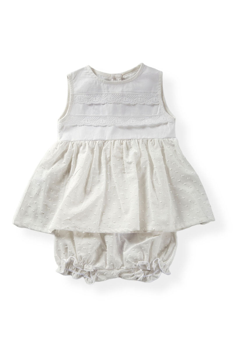 Completo 2 pezziin tela di cotone con pizzo applicato, inserto in tela di cotone plumetis