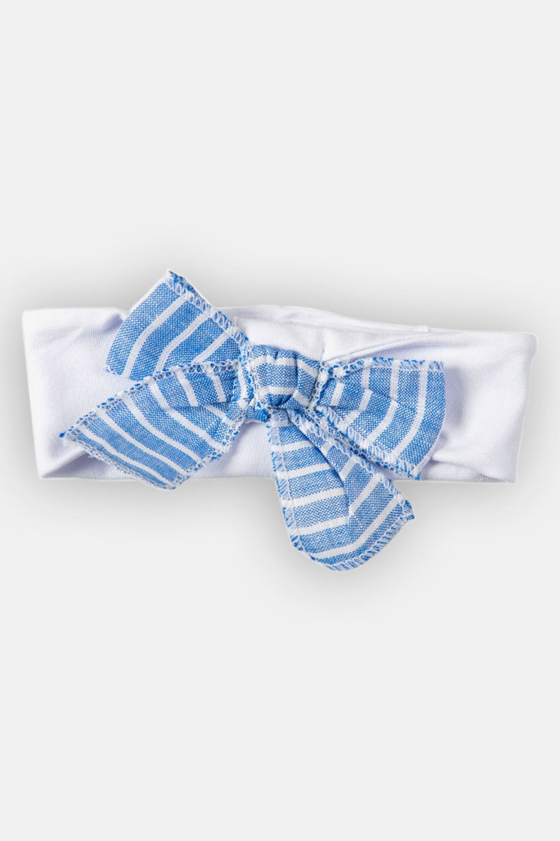 Fascia per capelli fantasia in cotone elasticizzato con fiocco rigato