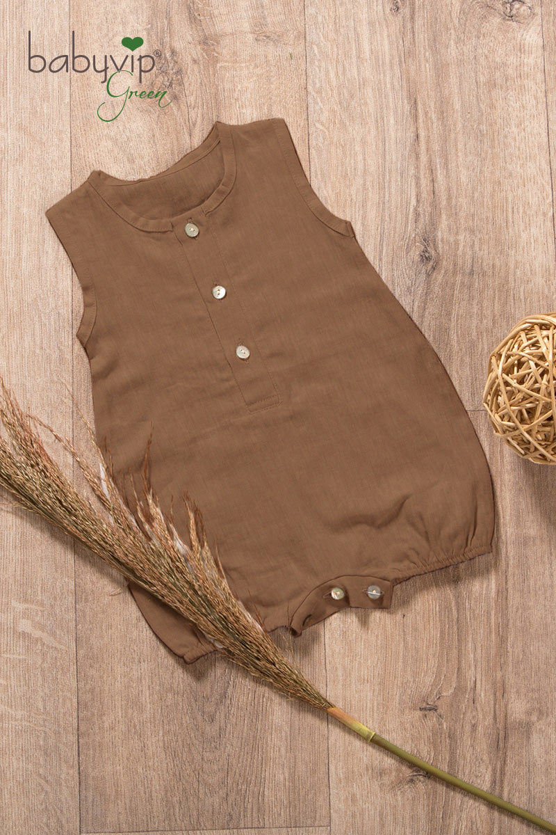 Pagliaccetto neonato smanicato in lino