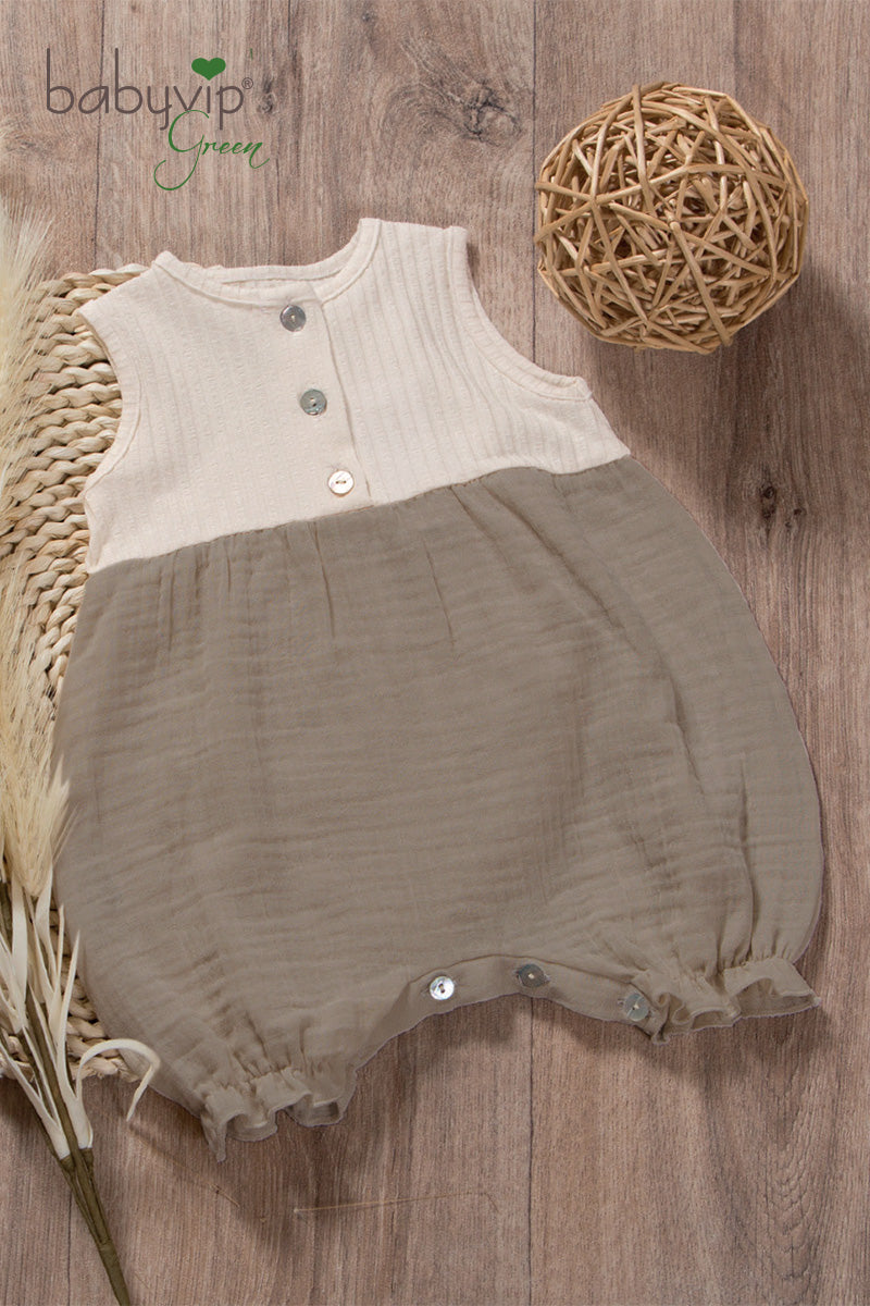 Pagliaccetto neonata smanicato in costina organica