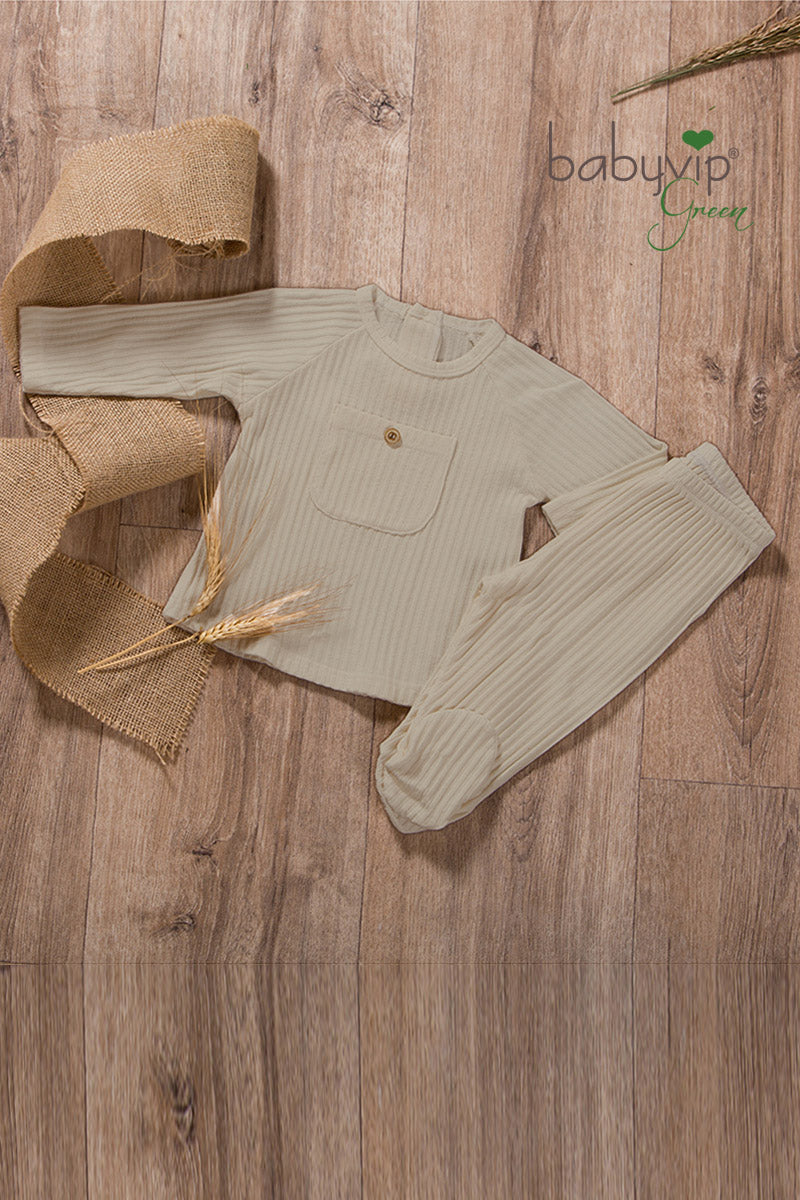 Completo 2 pezzi neonato in costina organica