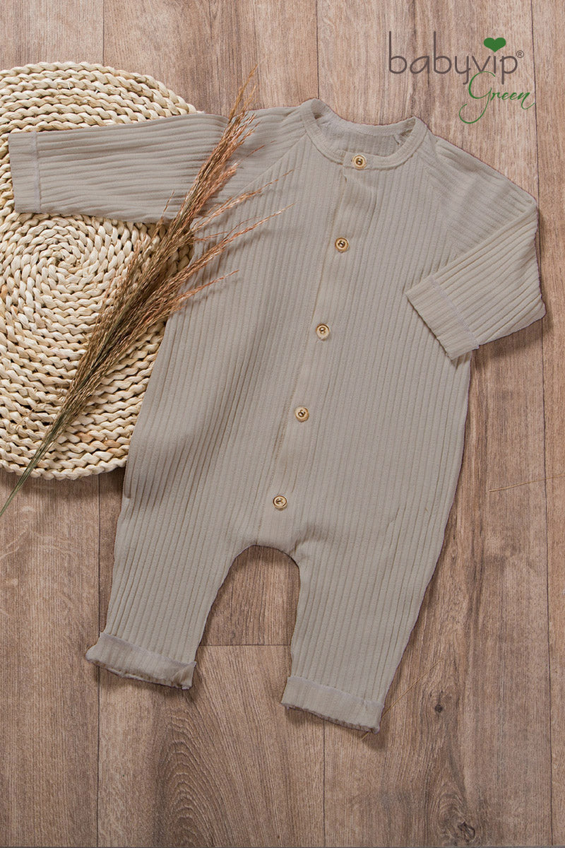 Tutone in cotone a manica lunga raglan in costina organica con abbottonatura sul davanti