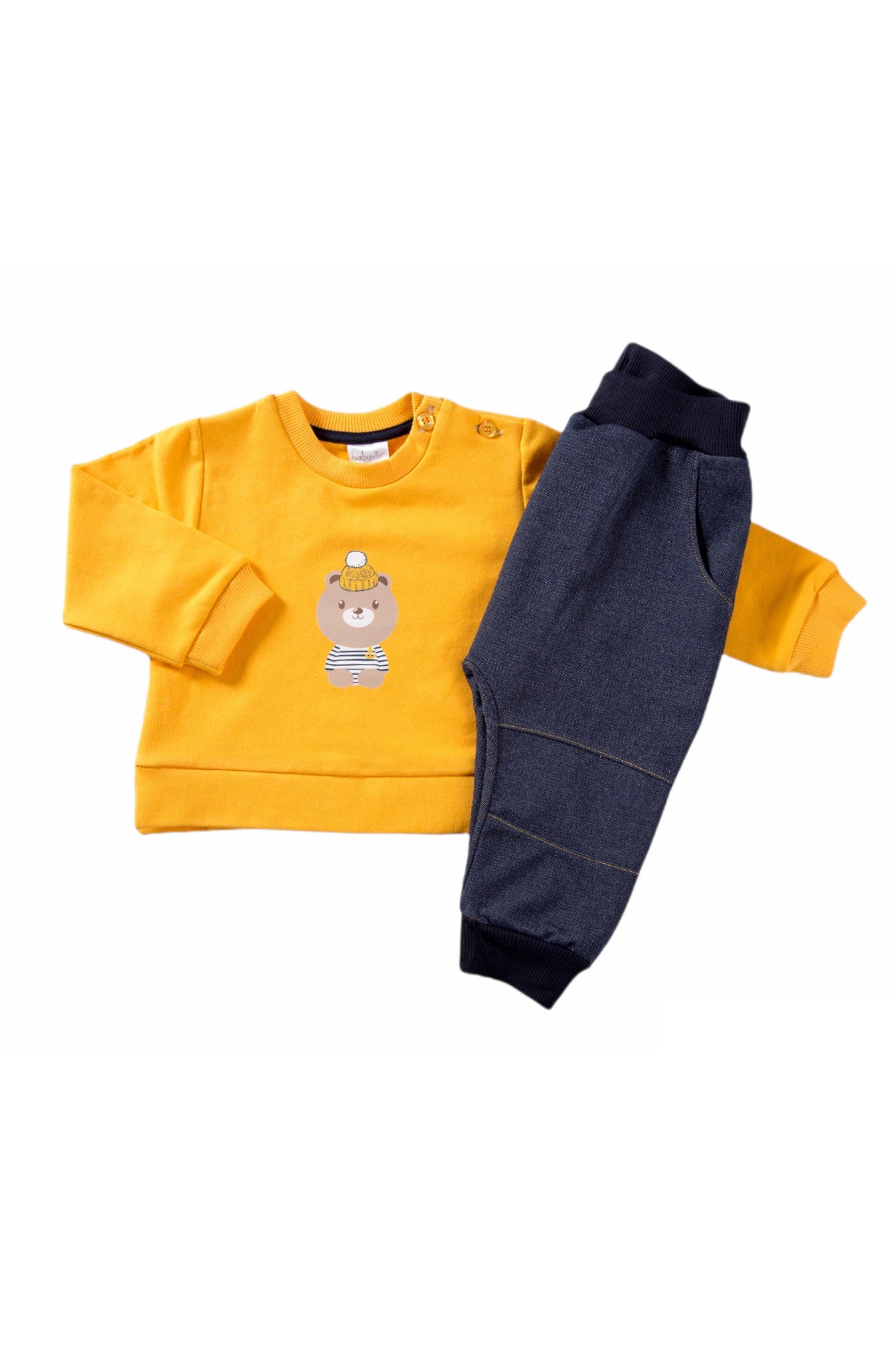 Completo 2 pezzi : Maglia in felpa garzata con stampa e pantalone in jeans elasticizzato