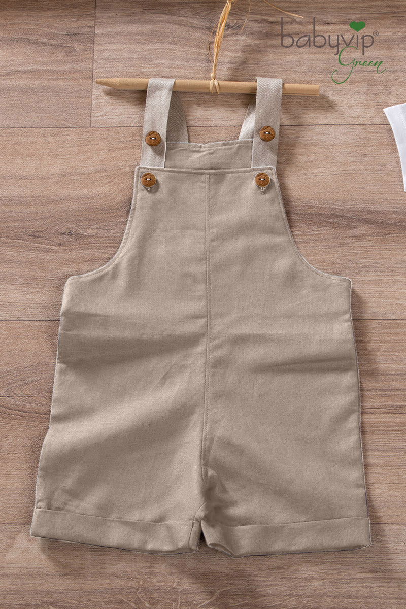 Salopette a pantaloncino in lino con bretelle