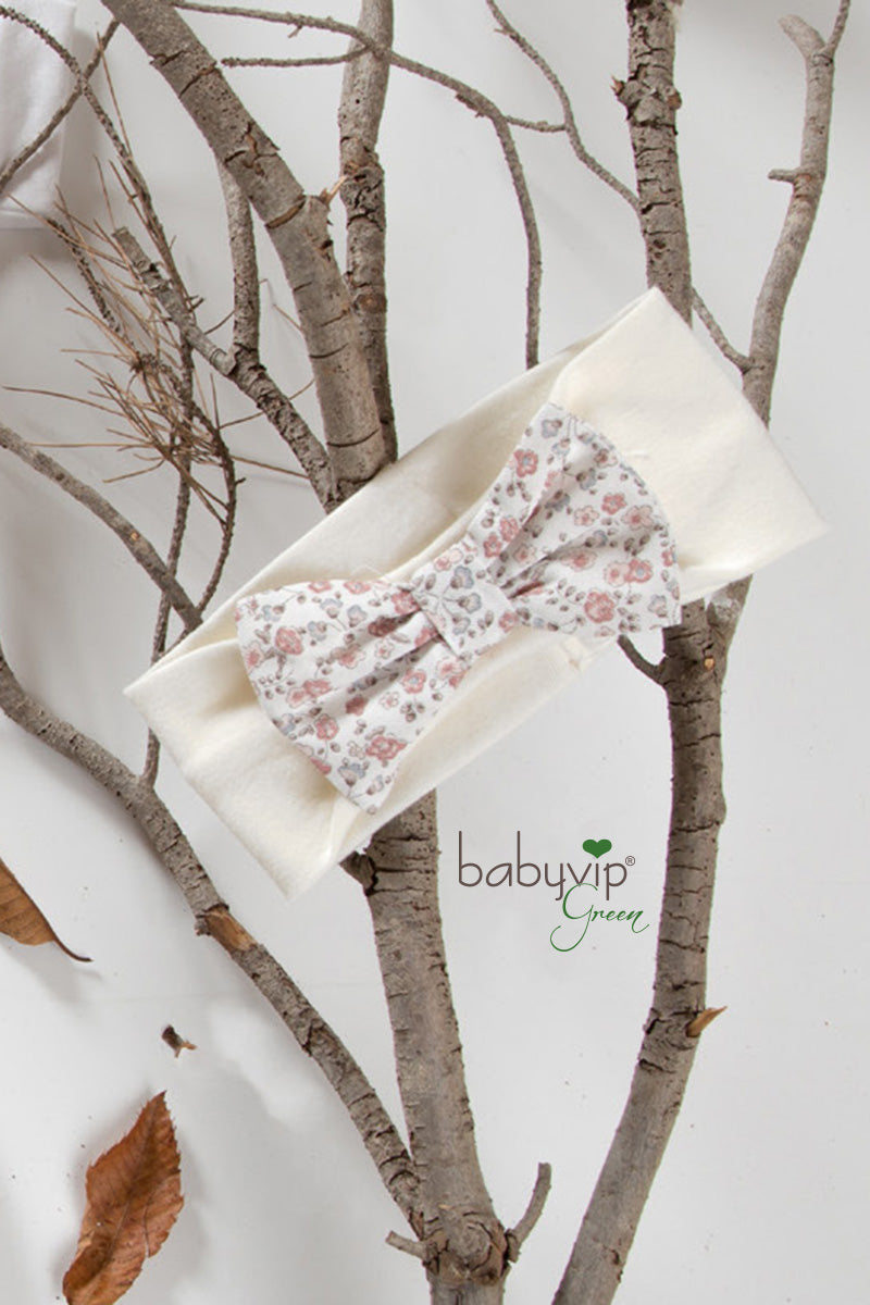 Fascia per capelli in cotone organico con fiocco a fantasia floreale