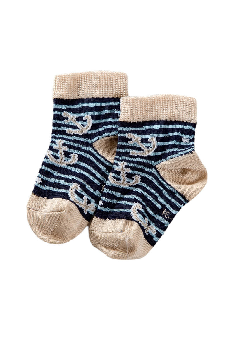 Calzino corto in cotone mercerizzato con fantasia ancore