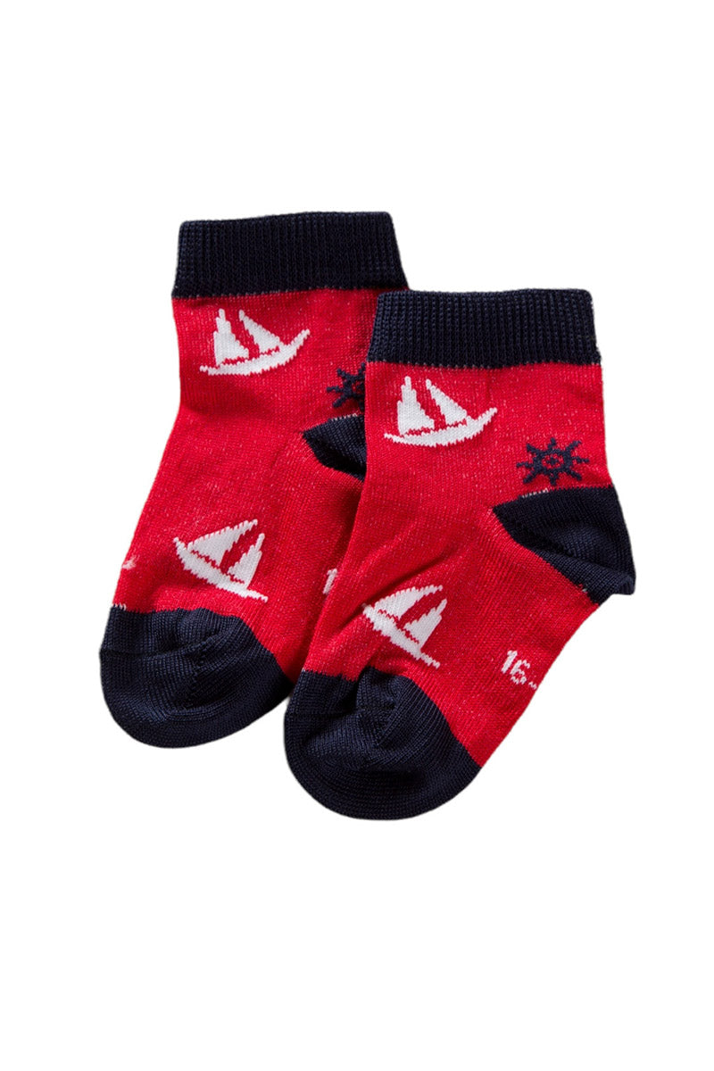 Calzino corto in cotone mercerizzato con fantasia barchetta