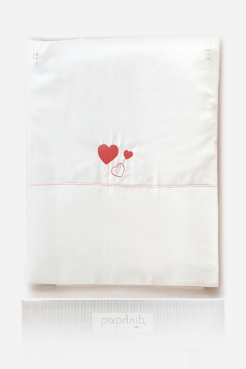 Set lenzuola 3 pezzi per carrozzina e culletta con ricamo cuori