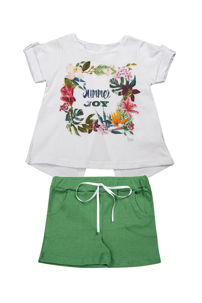 Completo mezza manica in cotone elasticizzato risvolti e apertura sul retro + short in costina