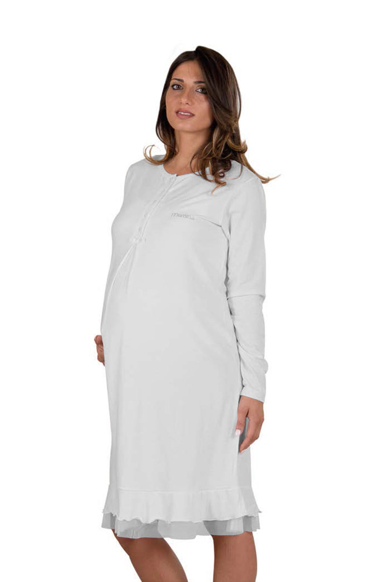 Camicia clinica manica lunga in cotone con inserto in tulle