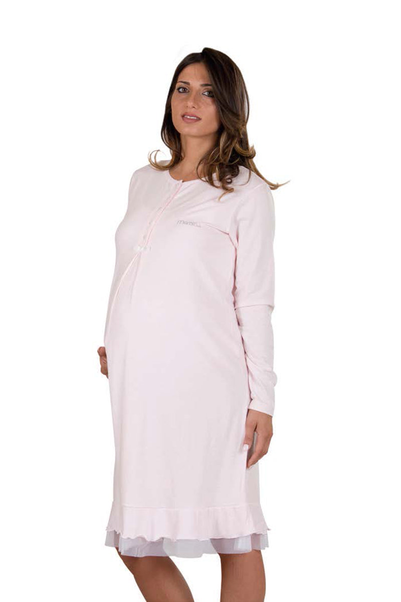 Camicia clinica manica lunga in cotone con inserto in tulle