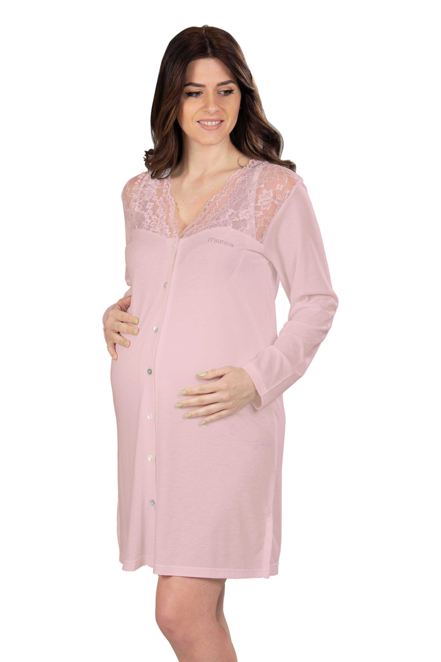 Camicia clinica aperta davanti manica lunga con pizzo