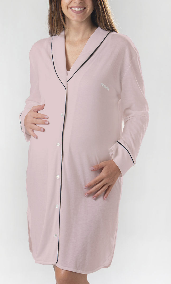 Camicia da notte premaman modello manica lunga con collo a scialle