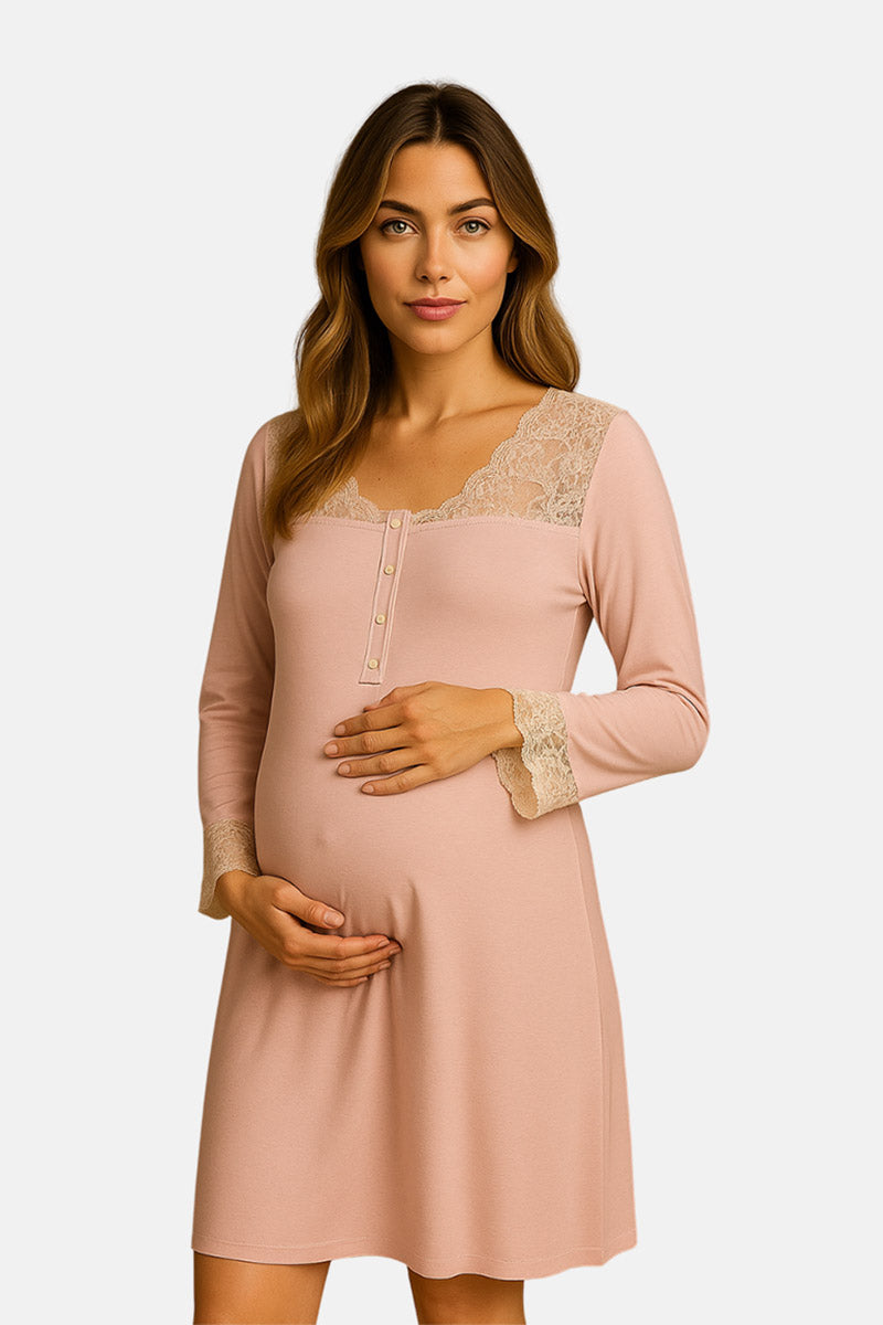 Camicia da notte mod. serafino a manica lunga con inserti in pizzo