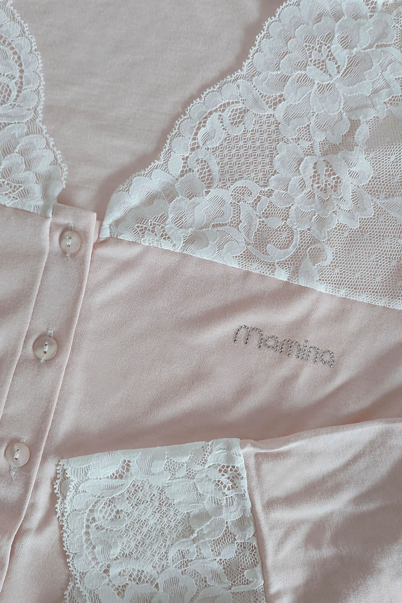 Camicia da notte mod. serafino a manica lunga con inserti in pizzo