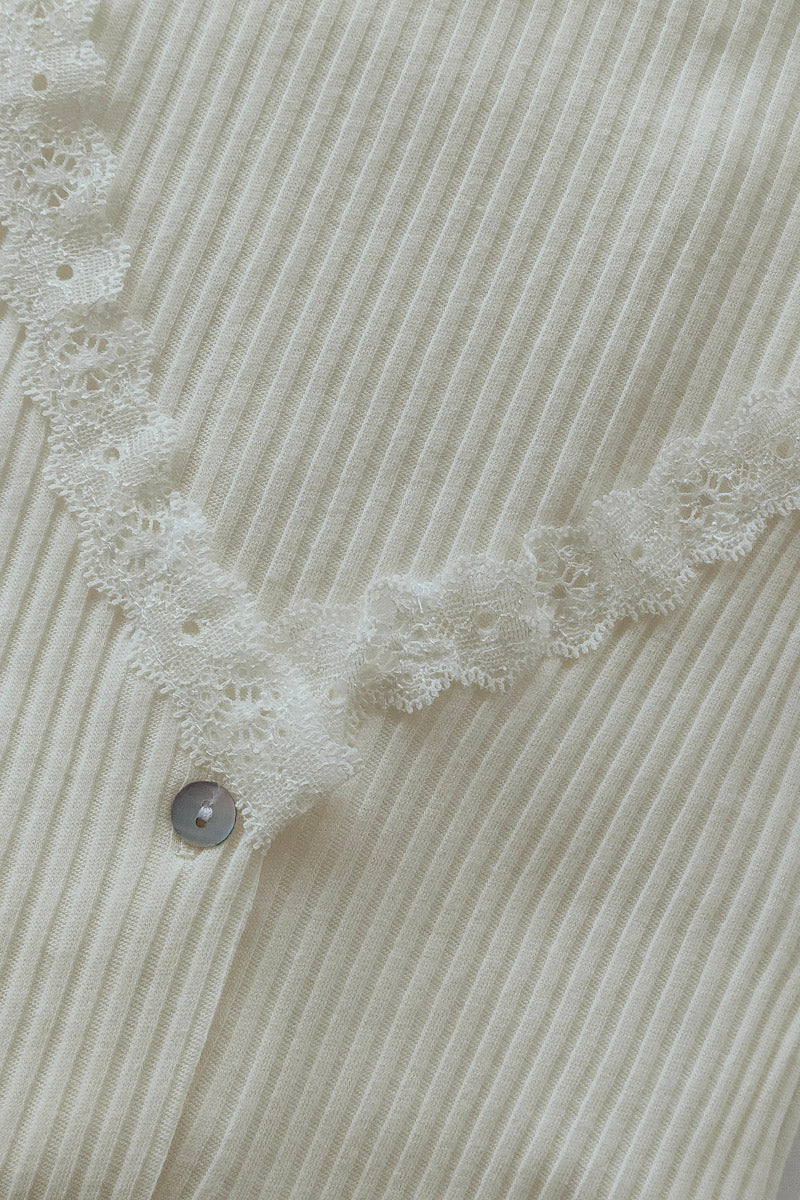 Camicia da notte mezza manica aperta davanti con scollo a V e pizzo