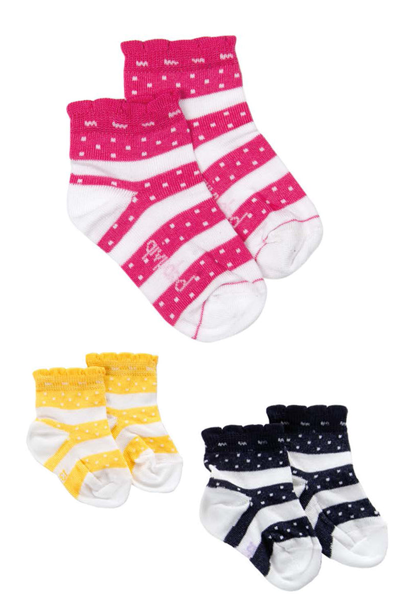 3 paia calzino corto in cotone mercerizzato con fantasia fasciata e a pois