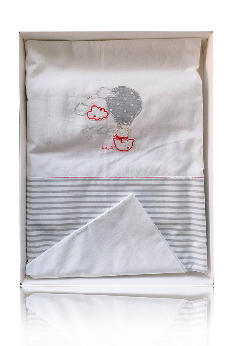 Set lenzuola 3 pezzi per carrozzina e culletta rigata con orsachiotto