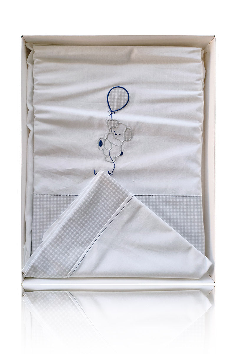 Set lenzuola 3 pezzi per carrozzina e culletta con ricamo orsetto