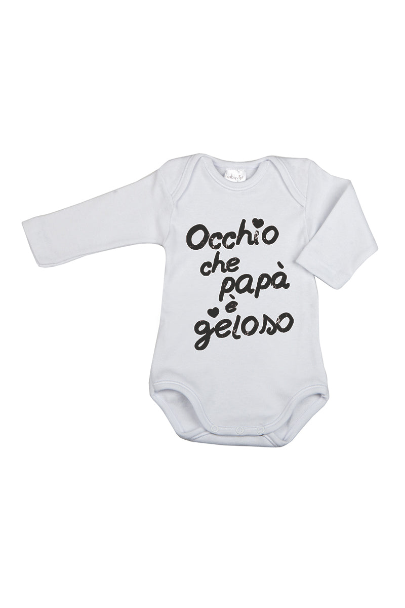 Body manica lunga con stampa "Occhio che papà è geloso"