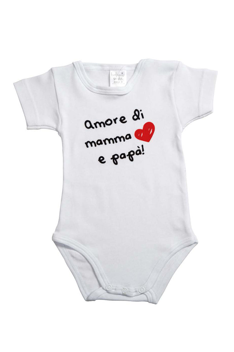 Body mezza manica con stampa "Amore di Mamma e Papà"