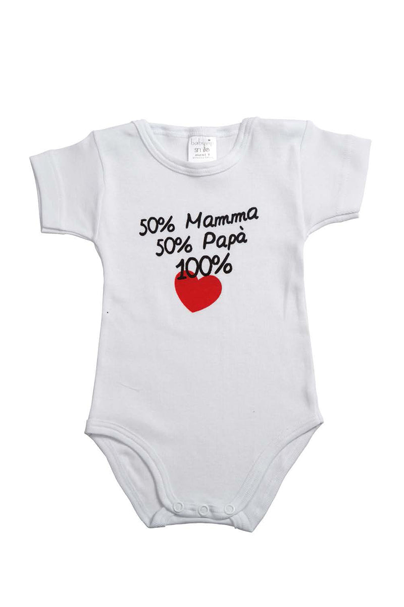 Body mezza manica con stampa "50% Mamma 50% Papà 100% Love"