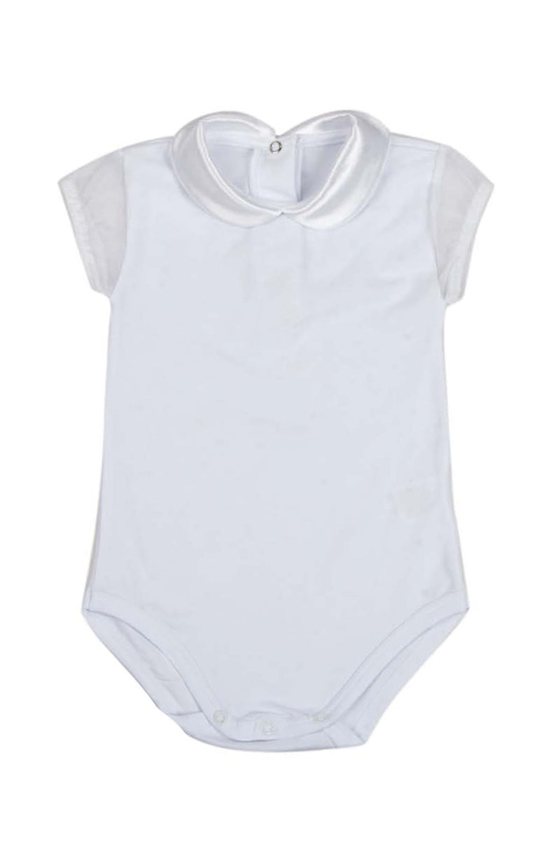 Body neonata mezza manica con colletto in raso e maniche in tulle