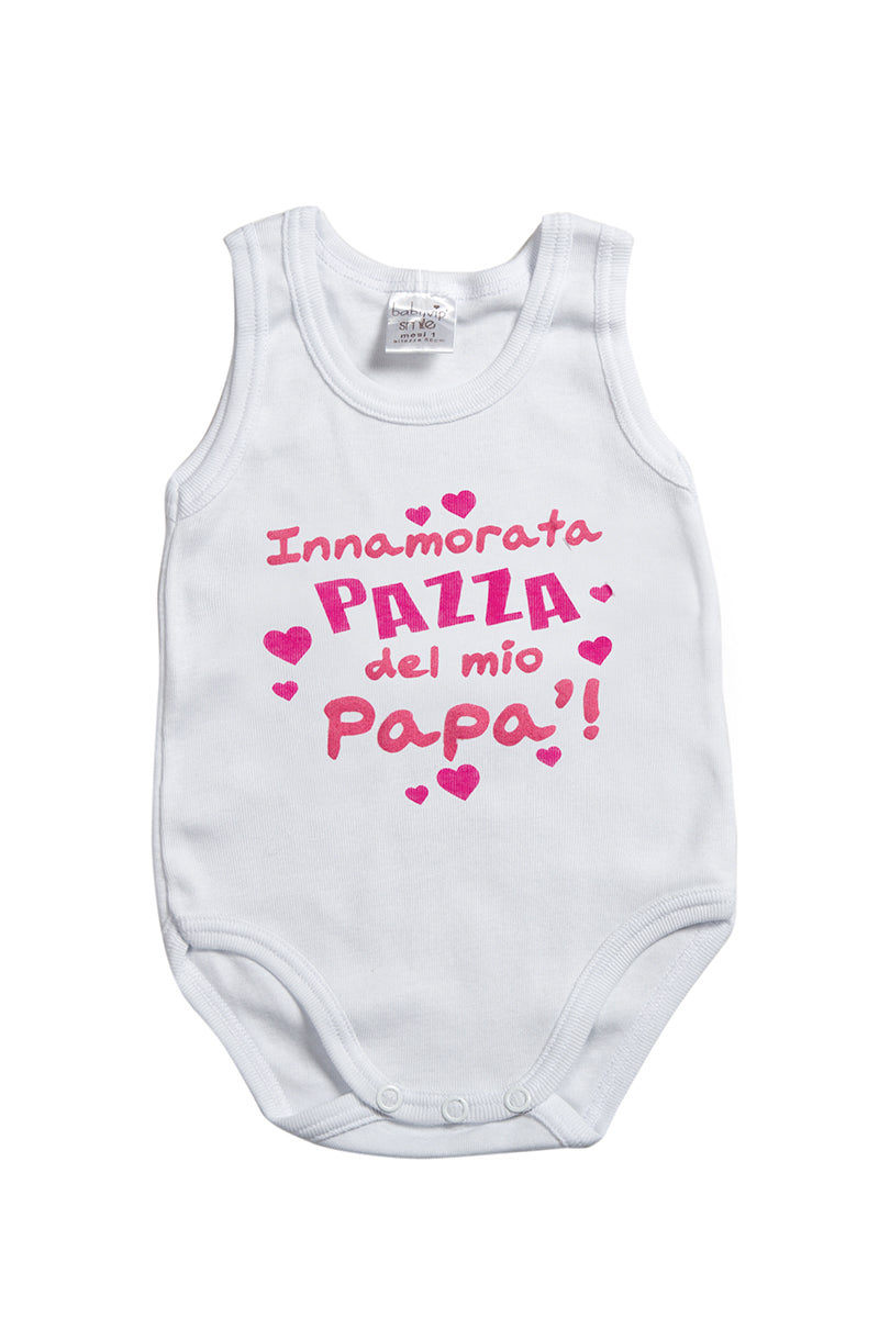 Body spalla larga in cotone con stampa "Innamorata pazza del mio papà!"