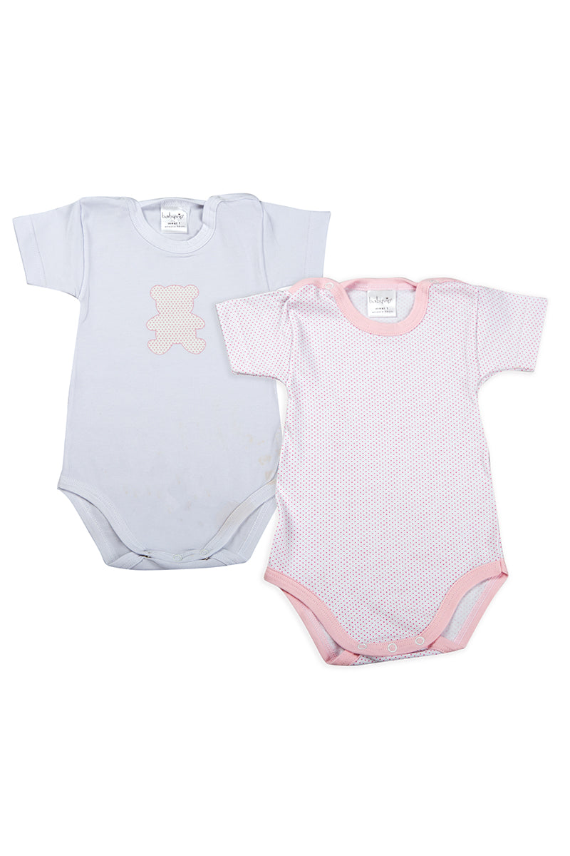 Lotto 2 pezzi body con stampa orsetto e fantasia micropois