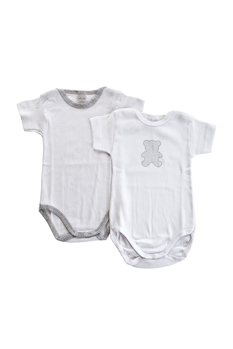 Lotto 2 pezzi body con stampa orsetto e fantasia micropois
