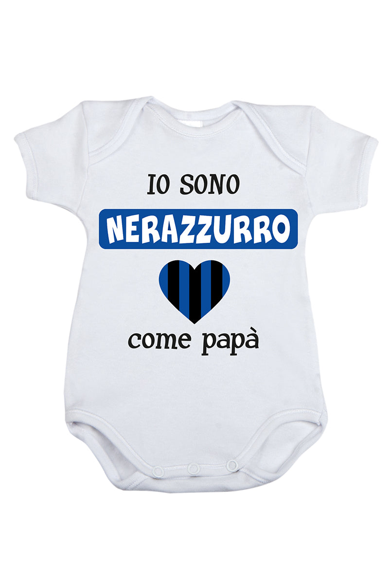 Body mezza manica in cotone con stampa "io sono nerazzurro come papà"