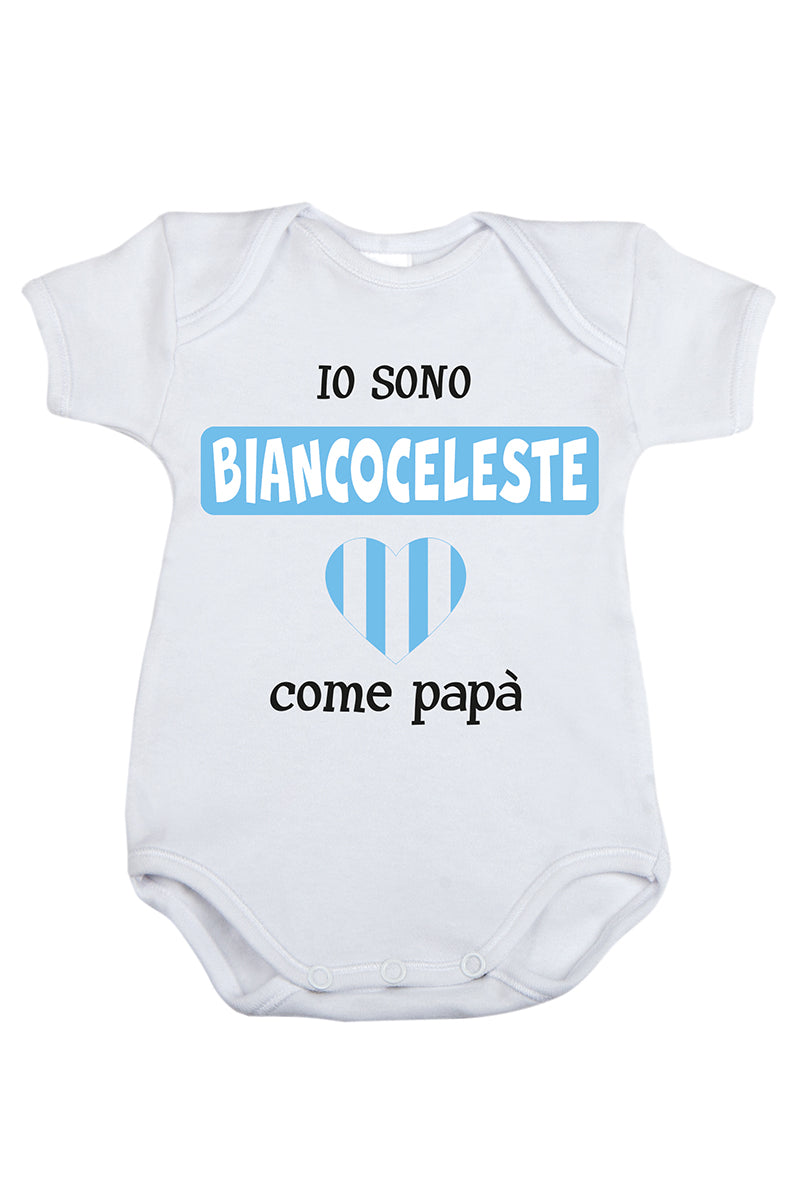 Body mezza manica in cotone con stampa "io sono biancoceleste come papà"