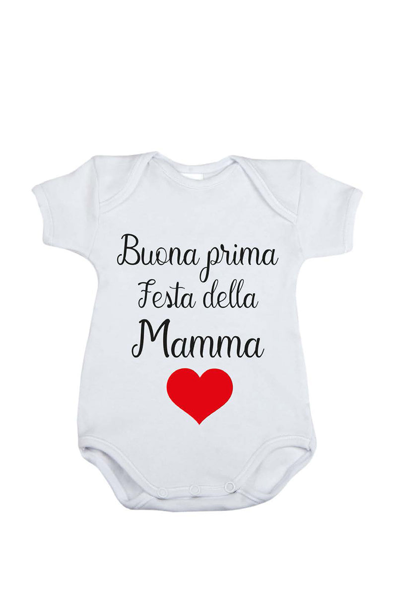 Body mezza manica in cotone con stampa "Buona prima festa della mamma"