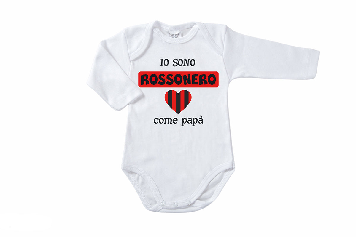 Body manica lunga in cotone con stampa "io sono rossonero come papà"