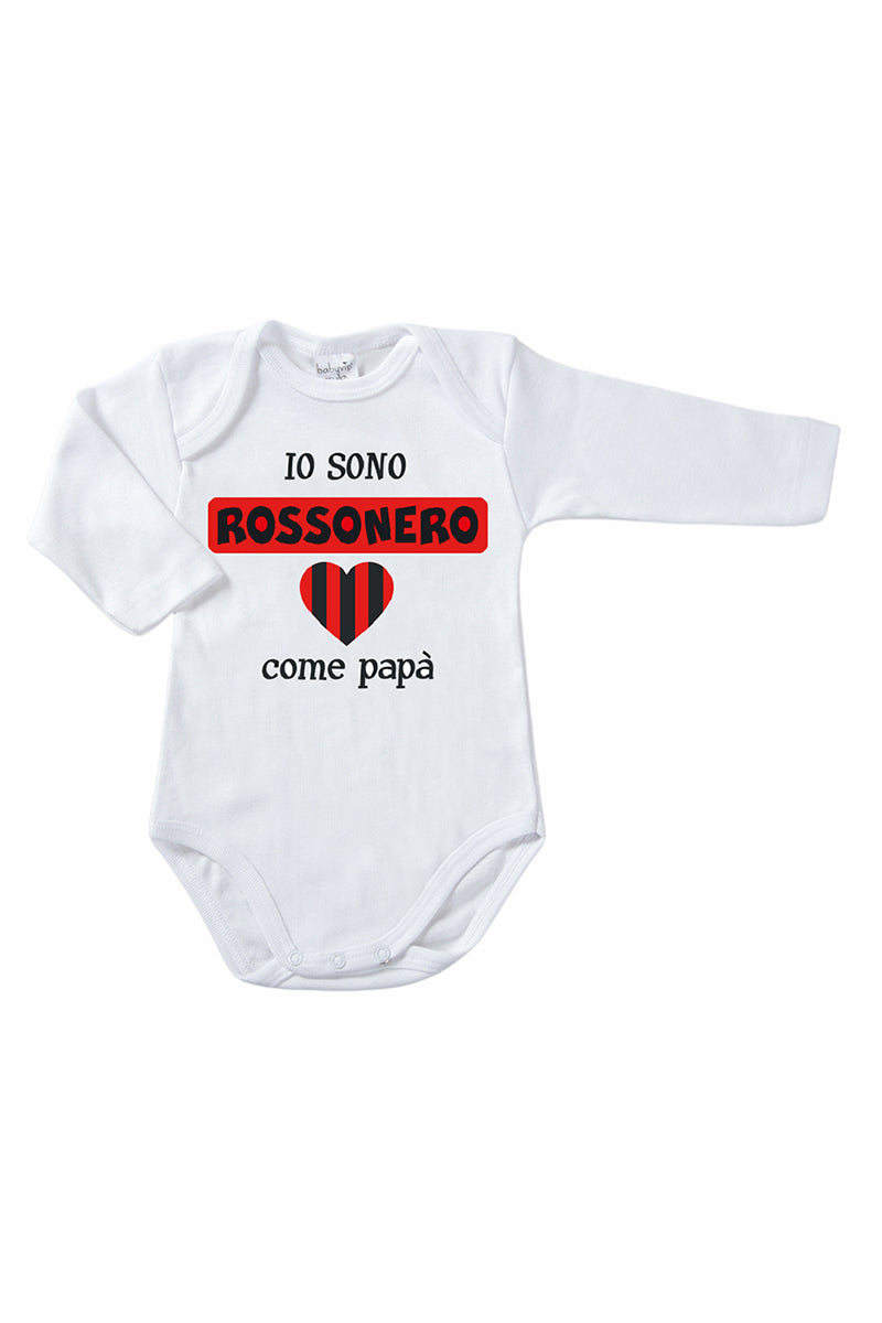 Body manica lunga in cotone con stampa "io sono rossonero come papà"