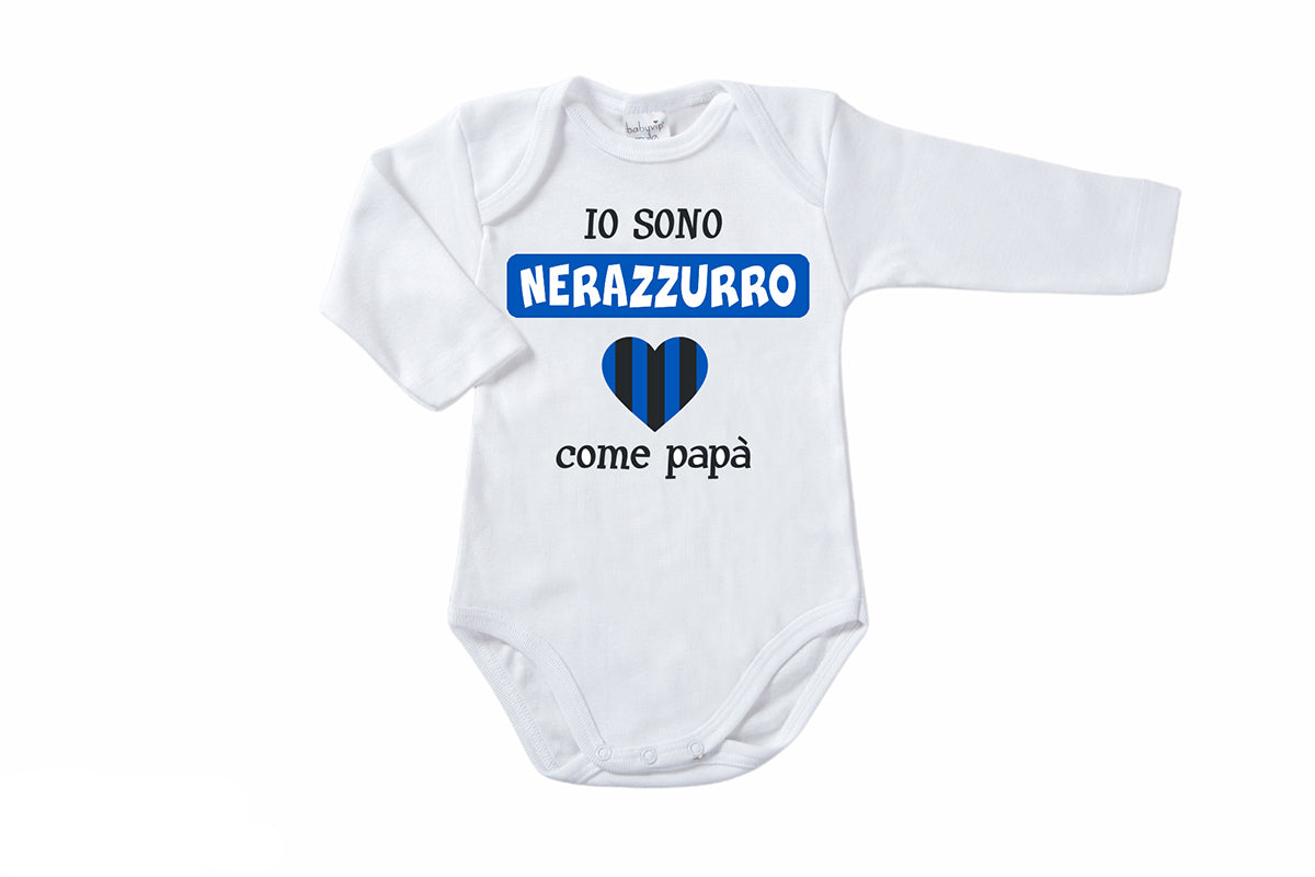 Body manica lunga in cotone con stampa "io sono nerazzurro come papà"