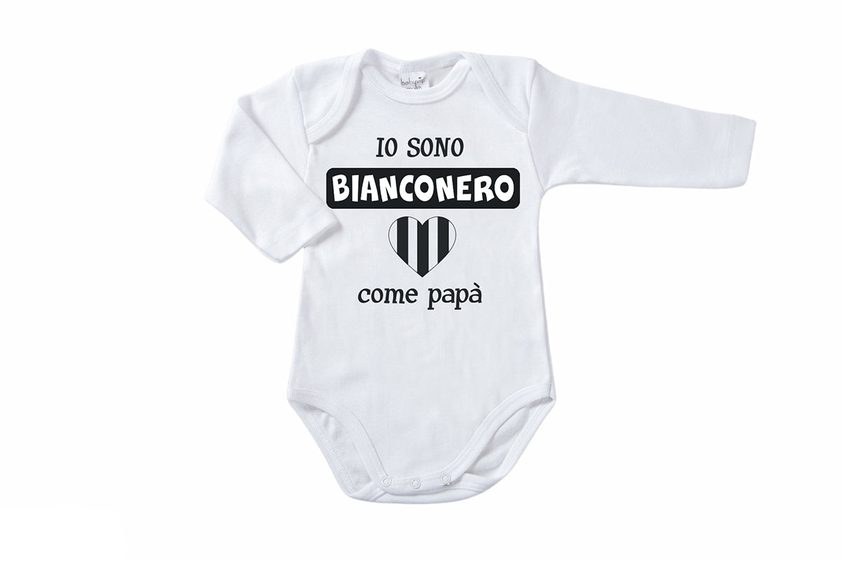 Body manica lunga in cotone con stampa "io sono bianconero come papà"