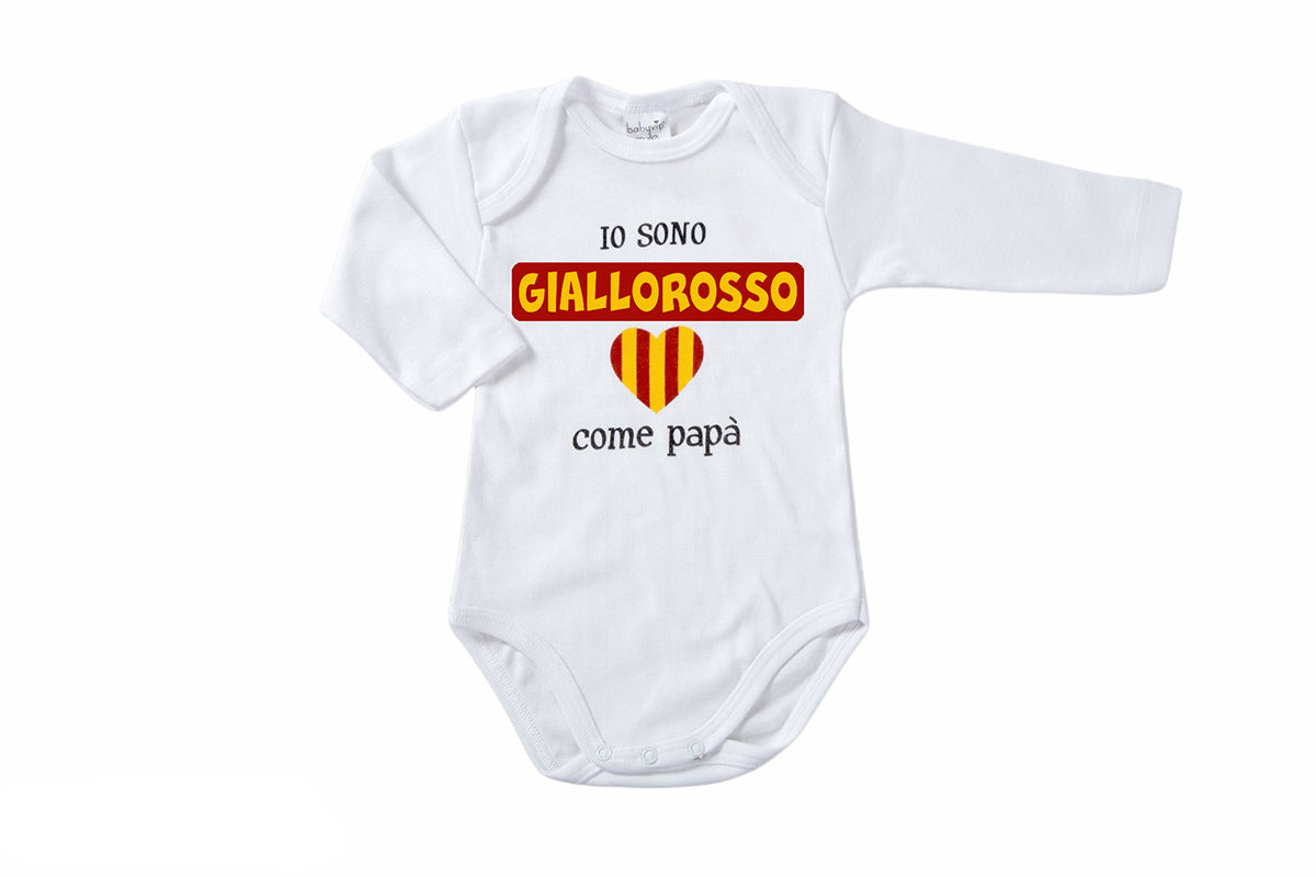 Body manica lunga in cotone con stampa "io sono giallorosso come papà"