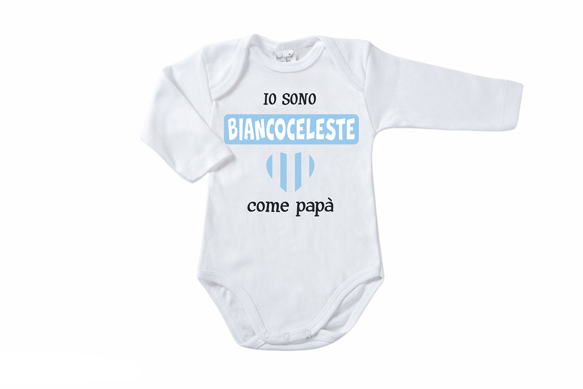 Body manica lunga in cotone con stampa "io sono biancoceleste come papà"