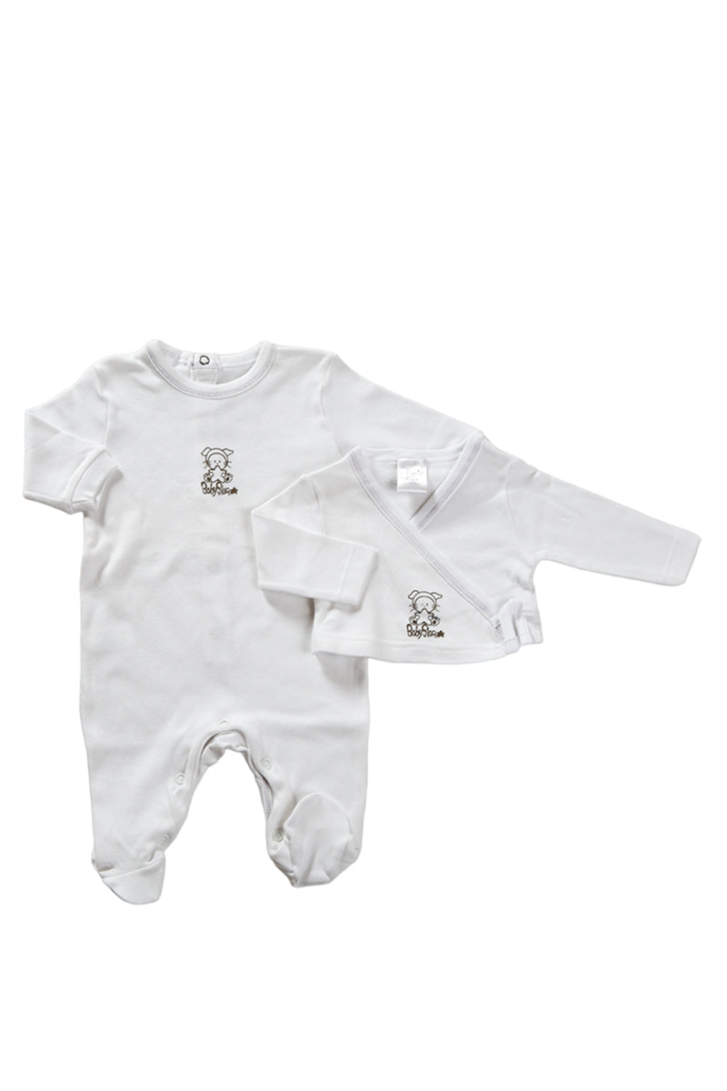 completo neonato/a 2 pezzi: tutina + scaldacuore in caldo cotone con stampa silver